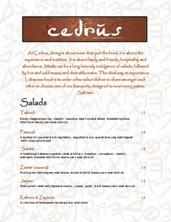 Scanned takeaway menu for Cedrus Lebanese Restaurant