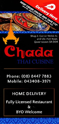 Scanned takeaway menu for Chada Thai Cuisine
