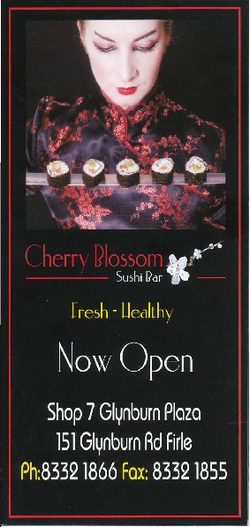 Scanned takeaway menu for Cherry Blossom Sushi Bar