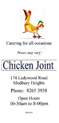 Scanned takeaway menu for Chicken Joint