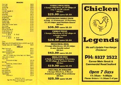 Scanned takeaway menu for Chicken Legends