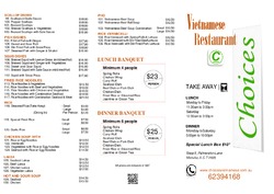 Scanned takeaway menu for Choices Vietnamese Restaurant