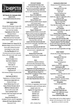 Scanned takeaway menu for Chopstix On Rundle