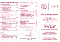 Scanned takeaway menu for Chu’s Vietnamese Chinese