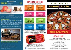 Scanned takeaway menu for Cliff Avenue Restaurant & Pizza Bar – Closed