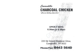 Scanned takeaway menu for Cowandilla Charcoal Chicken