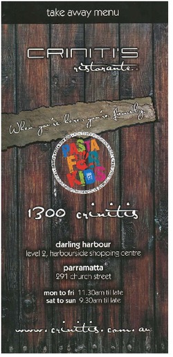 Scanned takeaway menu for Criniti’s Ristorante