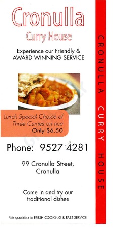 Scanned takeaway menu for Cronulla Curry House