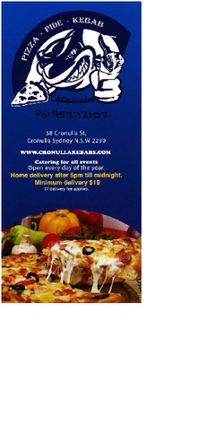 Scanned takeaway menu for Cronulla Pizza Pide Kebabs
