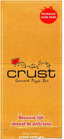 Scanned takeaway menu for Crust – Richmond