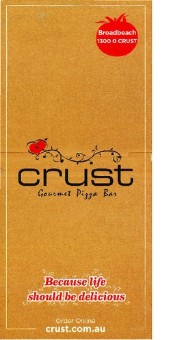 Scanned takeaway menu for Crust Broadbeach