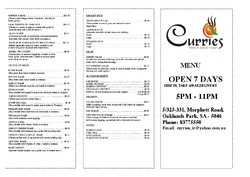 Scanned takeaway menu for Curries Indian Restaurant