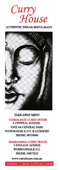 Scanned takeaway menu for Curry House