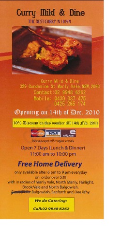 Scanned takeaway menu for Curry Mild & Dine