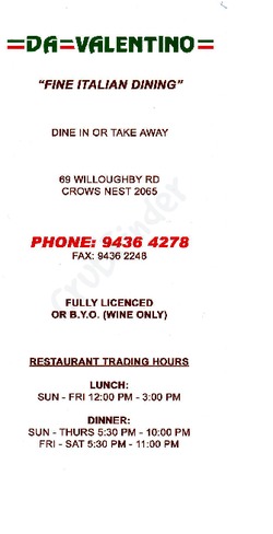 Scanned takeaway menu for Da Valentino