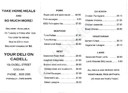 Scanned takeaway menu for Deli on Cadell