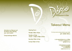 Scanned takeaway menu for Delissio Restaurant & Bar