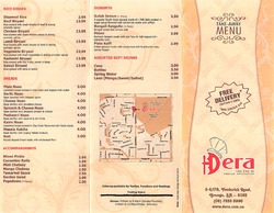 Scanned takeaway menu for Dera The Hub of Indian Delicacies