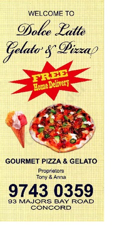 Scanned takeaway menu for Dolce Latte Gelato & Pizza