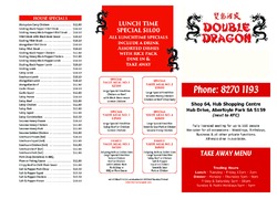 Scanned takeaway menu for Double Dragon Chinese Restaurant