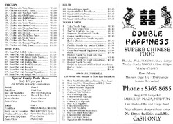 Scanned takeaway menu for Double Happiness Chinese