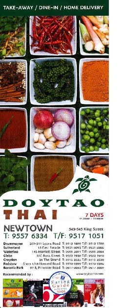 Scanned takeaway menu for Doytao Thai Newtown