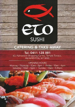 Scanned takeaway menu for ETO Sushi