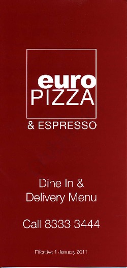 Scanned takeaway menu for Euro Pizza & Espresso