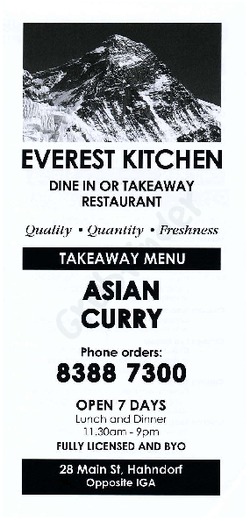 Scanned takeaway menu for Everest Kitchen