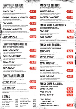 Scanned takeaway menu for Fancy Burger