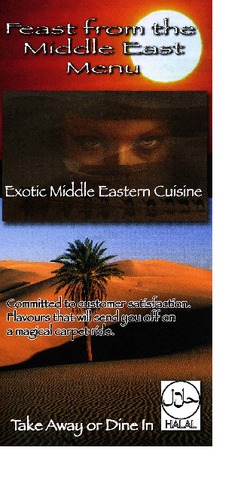 Scanned takeaway menu for Feast from the Middle East