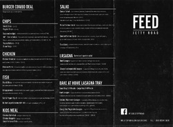 Scanned takeaway menu for Feed Jetty Rd