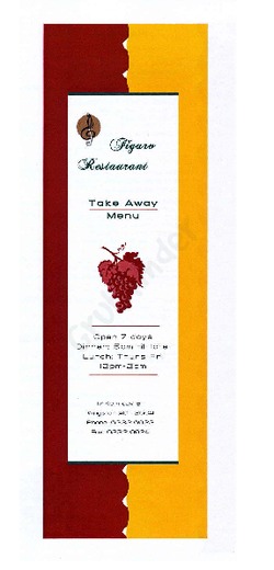 Scanned takeaway menu for Figaro Restaurant