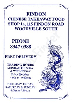 Scanned takeaway menu for Findon Chinese Takeaway – Closed