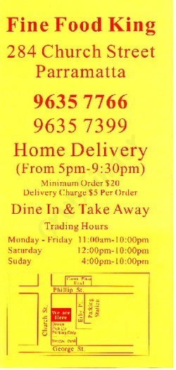 Scanned takeaway menu for Fine Food King