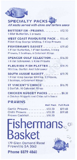 Scanned takeaway menu for Fisherman’s Basket – Closed