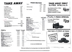 Scanned takeaway menu for Fisherman’s Cove