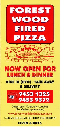 Scanned takeaway menu for Forest Wood Fired Pizza