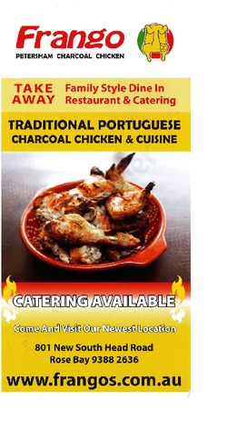 Scanned takeaway menu for Frango Petersham Charcoal Chickens