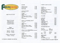 Scanned takeaway menu for Fresh Cuisine