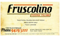 Scanned takeaway menu for Fruscolino Pizzeria Italiana