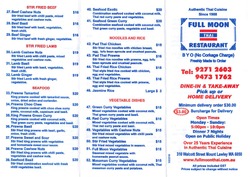 Scanned takeaway menu for Full Moon Thai