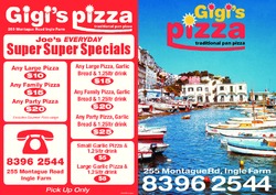 Scanned takeaway menu for Gigi’s Pizza