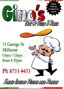 Scanned takeaway menu for Gino’s Pizza & Pasta