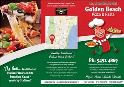 Scanned takeaway menu for Golden Beach Pizza & Pasta