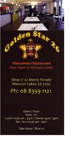 Scanned takeaway menu for Golden Star 26