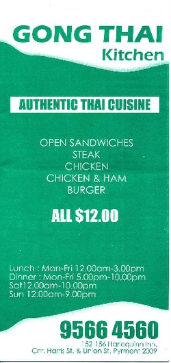 Scanned takeaway menu for Gong Thai Kitchen
