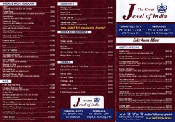 Scanned takeaway menu for The Great Jewel of India