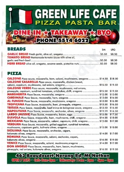 Scanned takeaway menu for Green Life Cafe