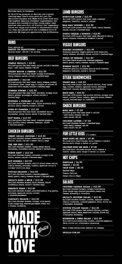 Scanned takeaway menu for Grill’d